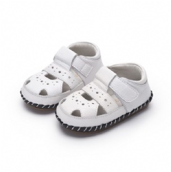 white leather T-bar breathable sandals