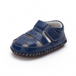 navy soft rubber sole leather baby sandals