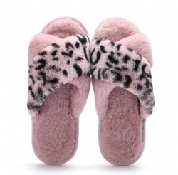 leopard crossed women indoor winter slippers