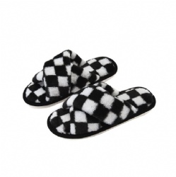 netural checkboard white&black, green&white,black&tan bedroom indoor slippers for women and man