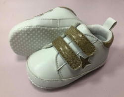 white double strap first walking baby shoe