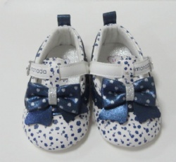 Infant Baby Girls T-strap bowknot with printed little blue flower Flats Non Slip Soft Sole Prewalker Princess Wedding Dress Shoes