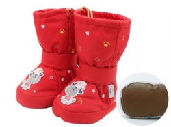 baby booties in red with little puppy