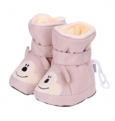 baby booties in light pink with little puppy