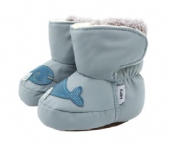 baby booties in light blue with whale