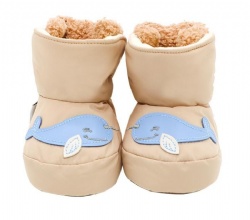 baby booties in cream with whale