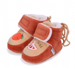 baby booties in reddish brown with mandarin