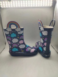 rubber rain boots in navy with rainbow