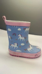 rubber rain boots light blue with unicorn rainbow