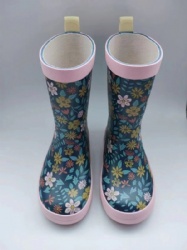 rubber rain boots navy with little fowers