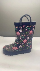 rubber rain boots dark blue with little flowers