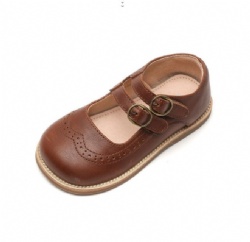 double strap leather girl shoe