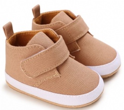 light brown canvas high top baby shoe