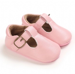 solid T-bar leather baby shoe