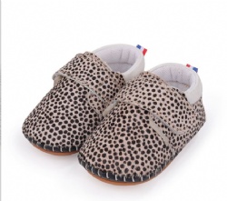 leopard leather baby walking shoe