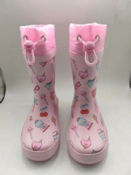 rubber rain boots pink with various patterns